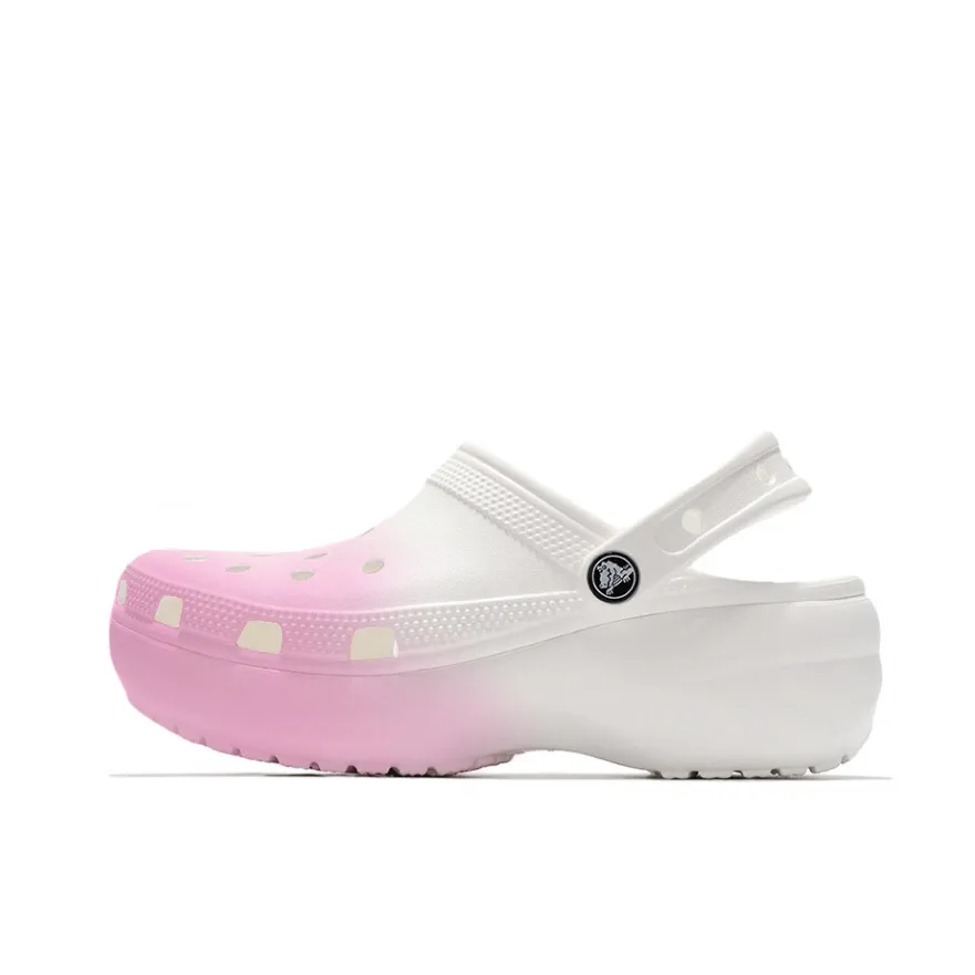 Crocs Classic Platform Clog Minimalist Pink, Beach Girlish Campus Style EVA Versatile Clogs Unisex White Pink