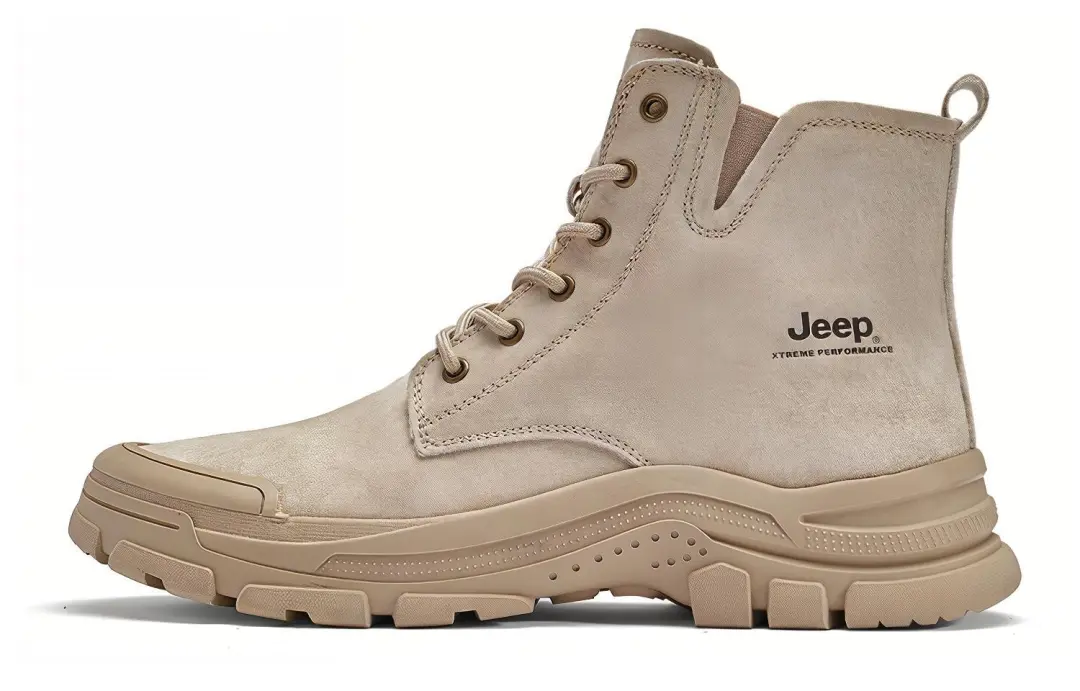 Jeep Short Combat Boots Medium Heel Unisex Oat