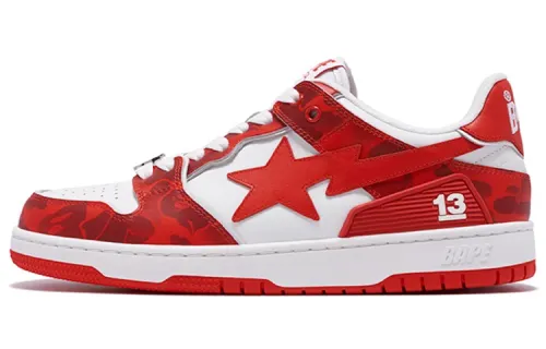 A BATHING APE SK8 STA Cow Leather Low top Skateboard Shoes Women's Red Anniversary