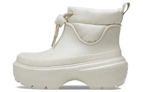 Crocs STOMP PUFF BOOT Leather Ankle Boots Unisex White