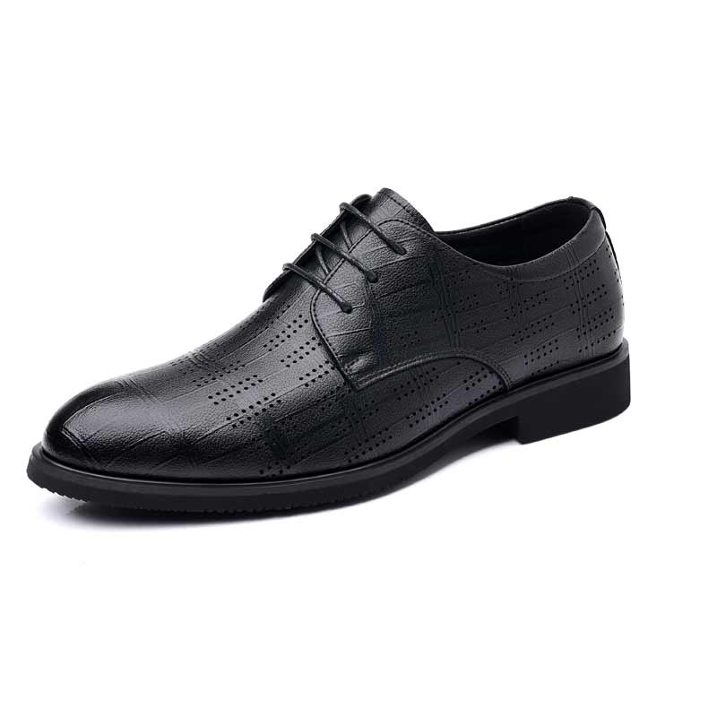 Mulinsen second-layer cowhide lace-up hollow business formal leather shoes men's black