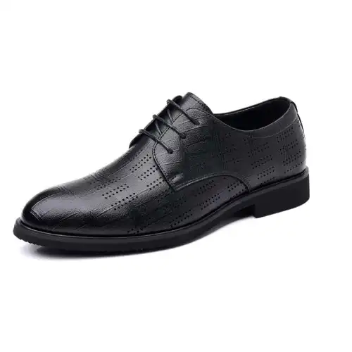 Mulinsen second-layer cowhide lace-up hollow business formal leather shoes men's black