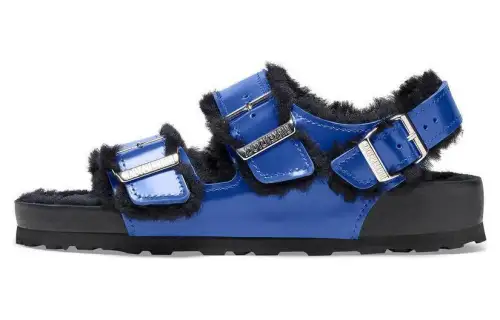 Birkenstock Leather Fleece Lined Comfortable, Thermal Versatile Beach Sandals Women's Blue Narrow