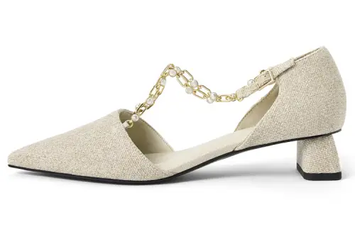 CHARLES&KEITH Pu Slim Heel Mary Jane Shoes 3cm Women's Beige