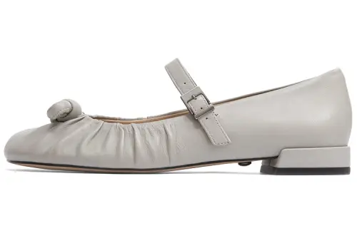 CHARLES&KEITH Sheepskin Block Heel Mary Jane Shoes Women's Gray