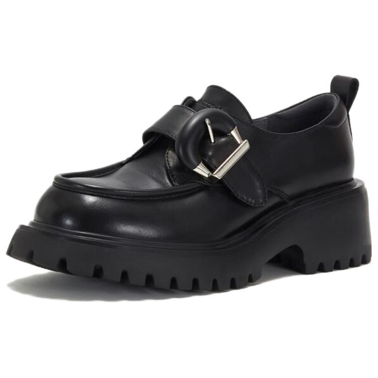 Teenie Weenie Top Grain Cow Leather Comfortable Loafers 6CM Women's Black