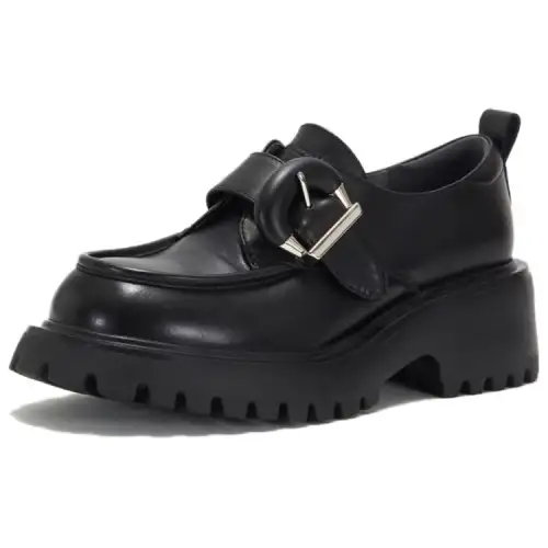 Teenie Weenie Top Grain Cow Leather Comfortable Loafers 6CM Women's Black