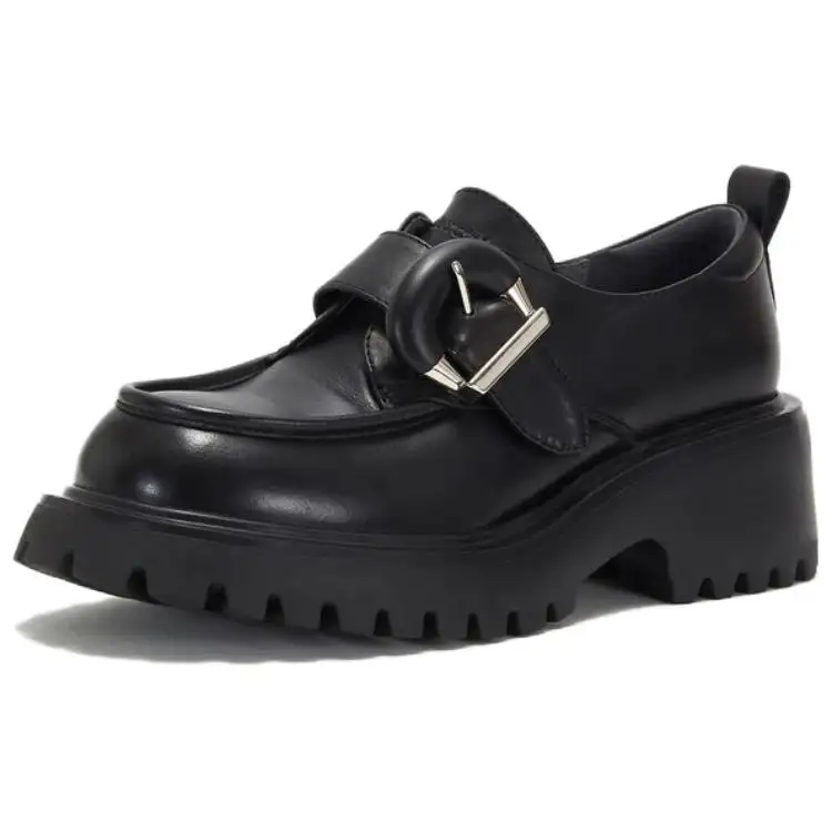 Teenie Weenie Top Grain Cow Leather Comfortable Loafers 6CM Women's Black