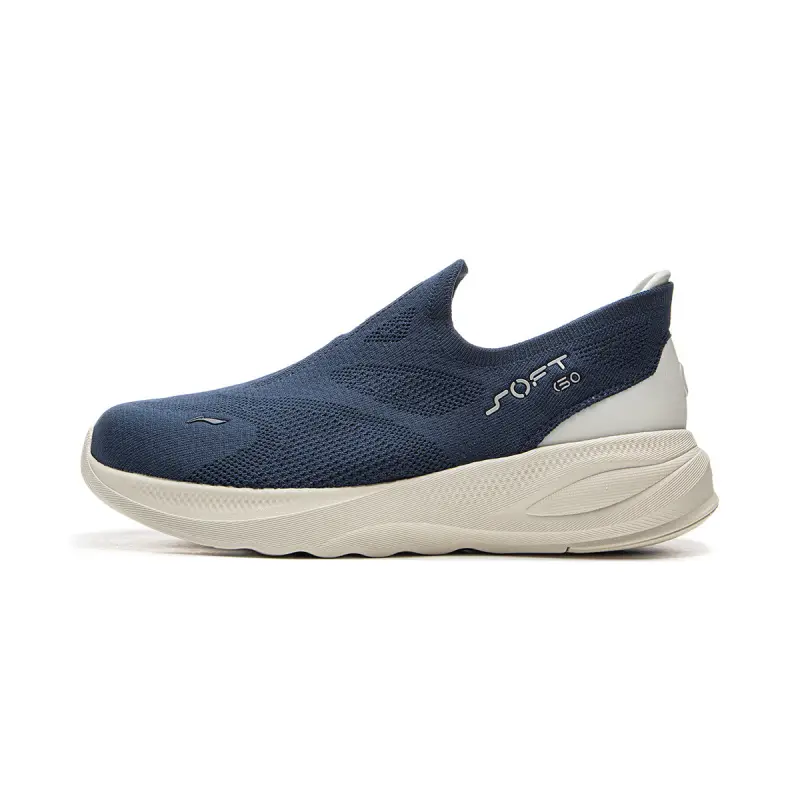 Li Ning SOFT GO 2 KNIT Cushioning Slip Resistant Abrasion Resistant Lightweight Rebound Low top Casual Shoes Men's Blue