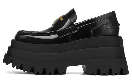 Naked Wolfe Delusion Leather Square Toe Platform Shoes Women's Black