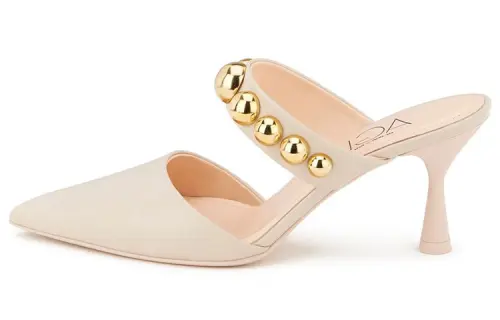AGL Leather Slim Heel Closed Toe Slippers 8cm Women's Light Umber
