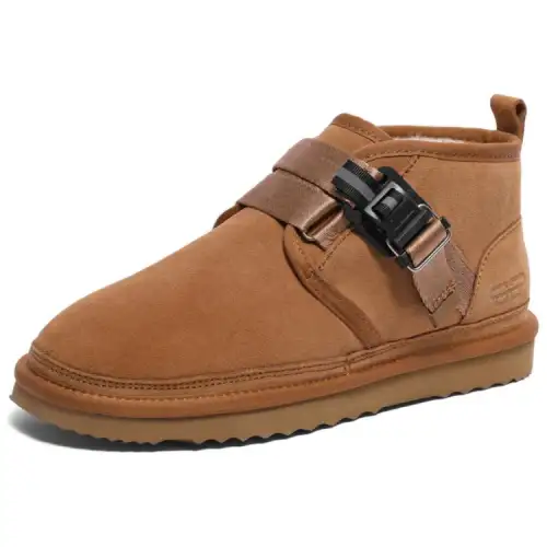 BELLE Cow Split Leather Fleece Lined Thermal, Thick Sole With Height Increase, Fashion Trend, Hook and Loop Short