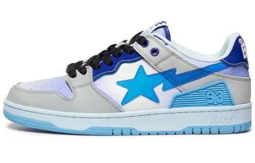 A BATHING APE SK8 STA Leather Low top Stylish Skateboarding Shoes Women's Blue Gradient