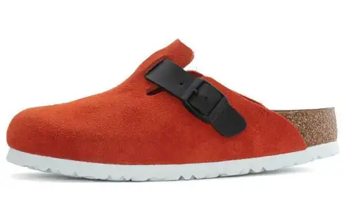 Birkenstock Boston Suede Leather/Birko Flor Narrow Fit 'Tomato/Black'