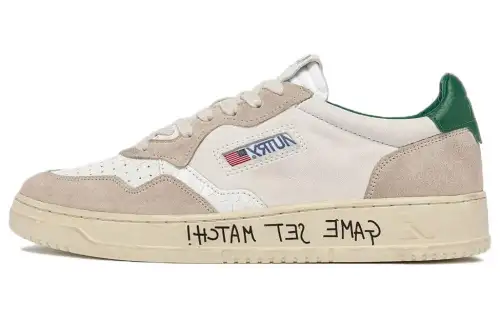 AUTRY Leather Slip Resistant Low top Skateboard Shoes Women's White Green