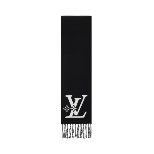 LOUIS VUITTON SMASH Sheep Wool Knit Scarves Unisex Black White