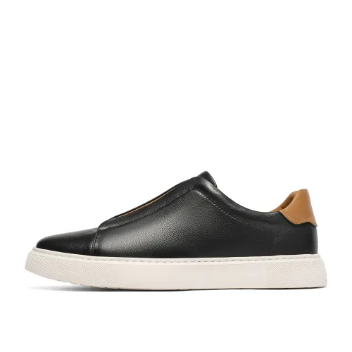BELLE Cow Leather Low top Skateboard Shoes Men's White Black