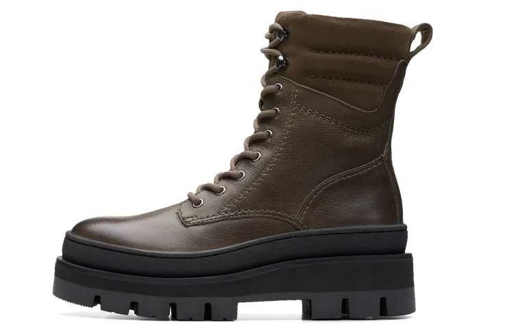 Clarks Cow Leather Crew Combat Boots Women's Green