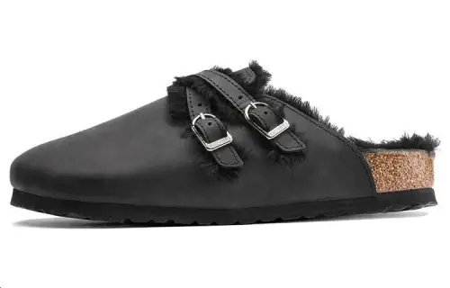 Birkenstock Cow Leather Closed Toe Slippers Women's Black Narrow
