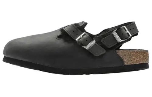 Birkenstock Leather Closed Toe Slippers Women's Black Narrow