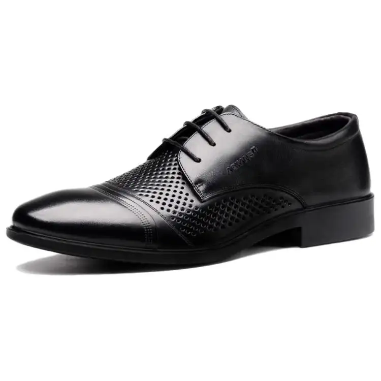 AOKANG hollow men's shoes cow leather summer breathable genuine leather sandals deodorant thin summer casual business formal leather shoes men's black brown