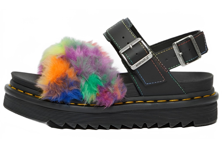 Dr.Martens Leather, Textile Platform Slippers Women's Black