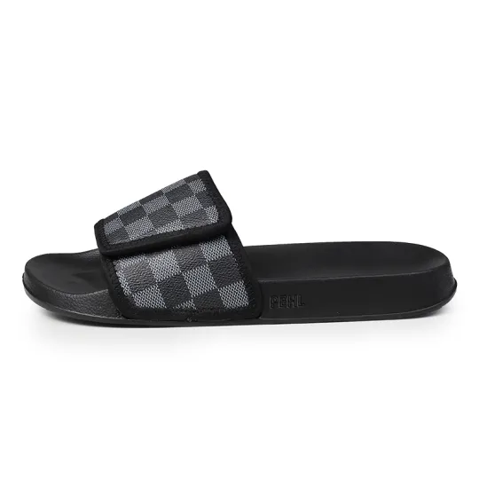 PEHL Slide Slippers Men's Black Plaid/White Plaid