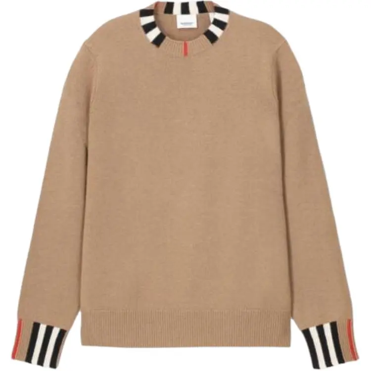 Burberry Icon Stripe Trim Cashmere Sweater Archive Beige