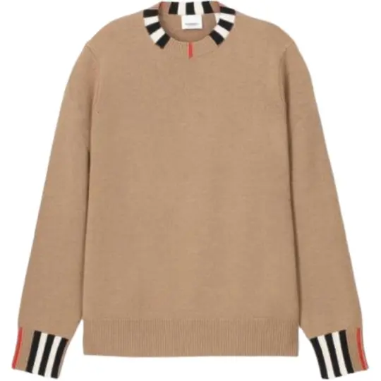 Burberry Icon Stripe Trim Cashmere Sweater Archive Beige