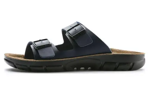 Birkenstock Synthetic Leather Slide Slippers Men's Dark Blue Regular