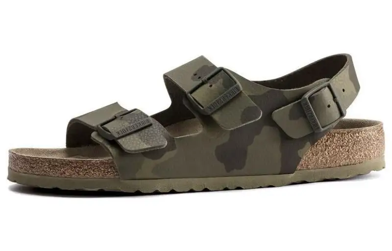 Birkenstock Pu Beach Sandals Unisex Green Camouflage Narrow