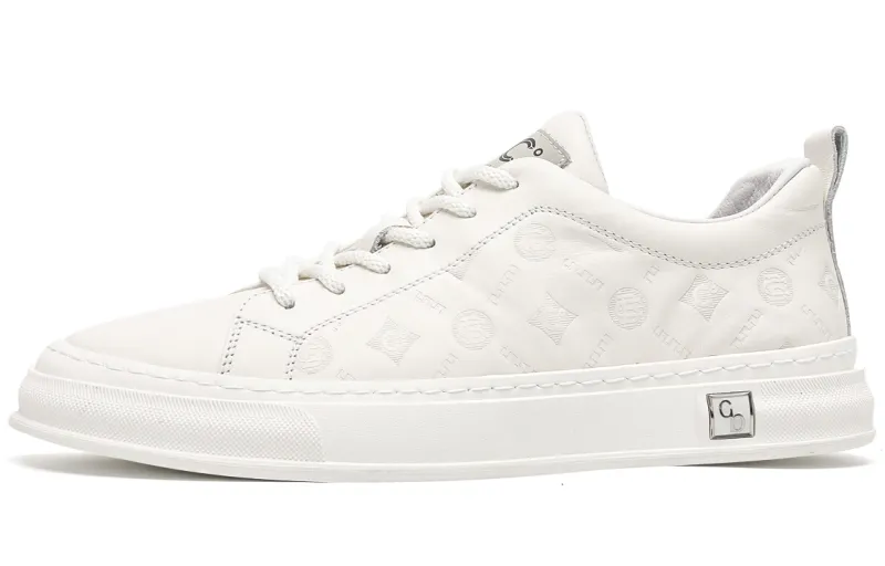 C°BANNER Top Grain Cow Leather Stylish Skateboarding Shoes Men's White