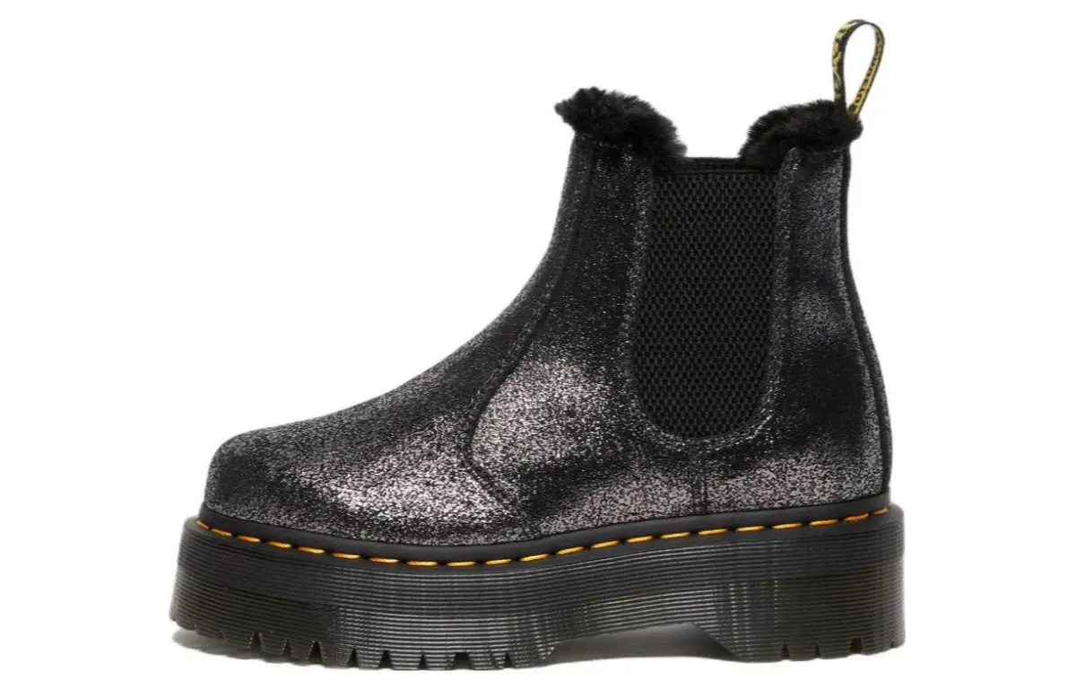 Dr. Martens 2976 Faux Fur Lined Metallic Platform Chelsea Boots 'Black' Women's