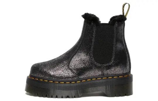 Dr. Martens 2976 Faux Fur Lined Metallic Platform Chelsea Boots 'Black' Women's