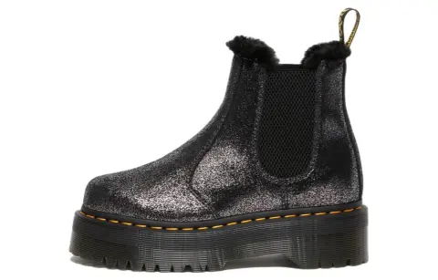 Dr. Martens 2976 Faux Fur Lined Metallic Platform Chelsea Boots 'Black' Women's