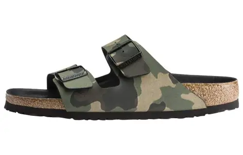 Birkenstock Arizona Leather Slide Slippers Unisex Camouflage Beige