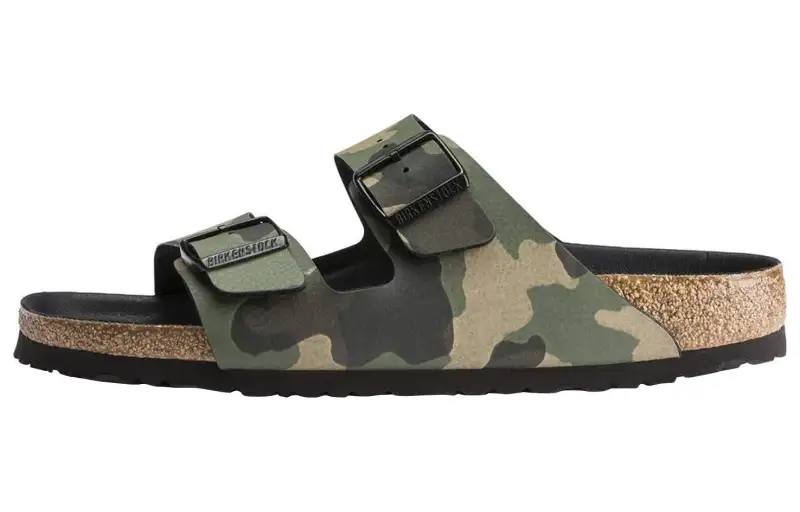 Birkenstock Arizona Leather Slide Slippers Unisex Camouflage Beige