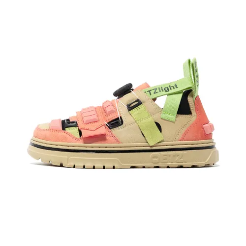 OETZI Cow Split Leather Mid top Stylish Skateboarding Shoes Women's Beige & Pink