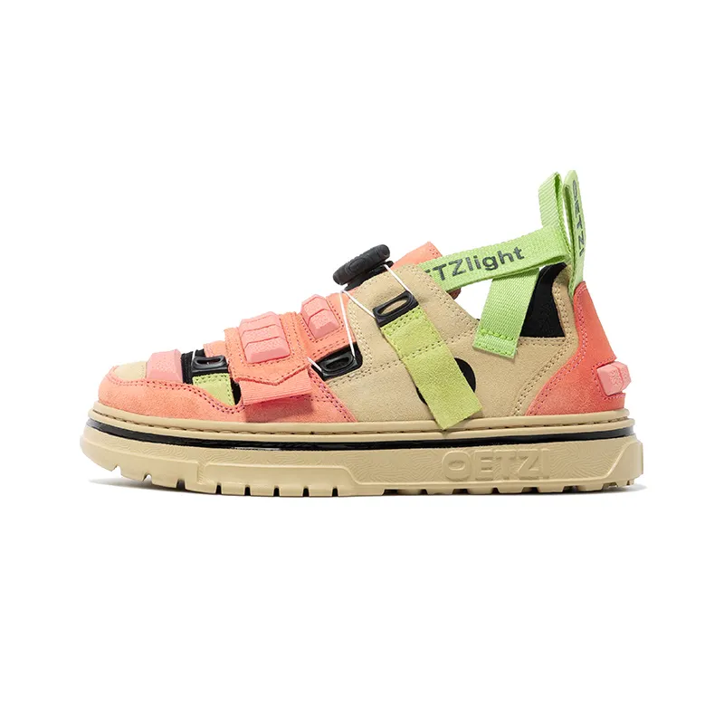 OETZI Cow Split Leather Mid top Stylish Skateboarding Shoes Women's Beige & Pink
