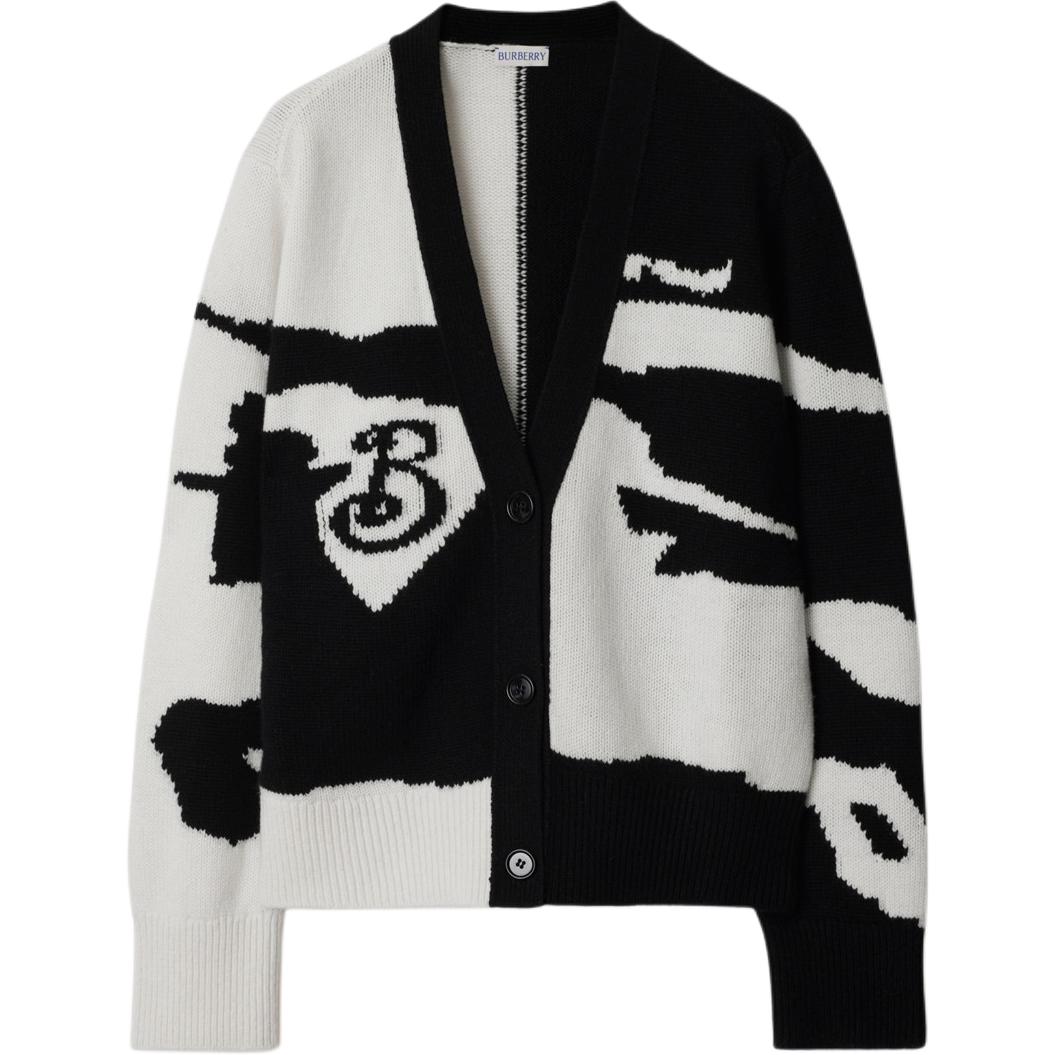Женский кардиган Burberry Intarsia Ribbed Cashmere (черно-белый)