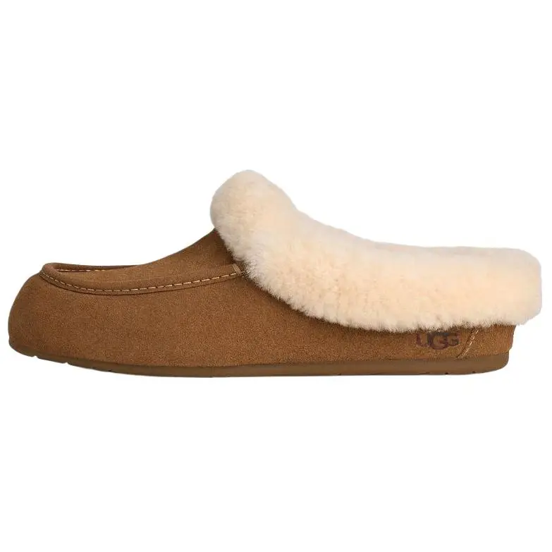UGG ANSLEY Fleece Lined, Comfortable Slip on Mules Rubber Sole Abrasion Resistant Closed Toe Slippers Women's Chestnut