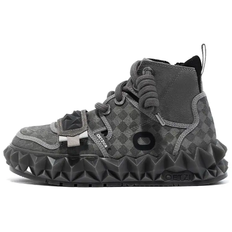 OETZI 11 Textile, Split Cow Leather High top Casual Shoes Unisex Dark Gray