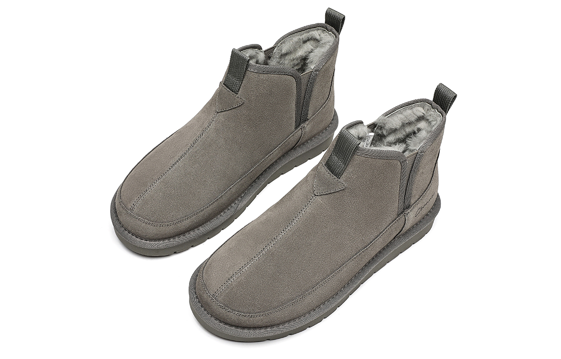 C°BANNER Cow Split Leather Thickened And Fleece Lined Thermal Snow Boots Men's Gray