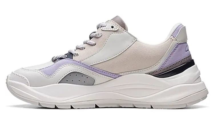 Clarks Lite Motion Collection Cow Leather Abrasion Resistant Slip Resistant Low top Casual Shoes Women's White Purple