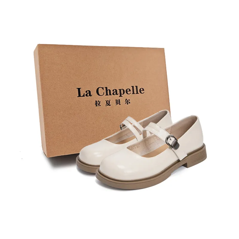 La Chapelle French fairy pastoral style, sweet and simple, buckle fairy leather shoes PU, versatile, fashionable and comfortable, daily commuting, thick sole Mary Jane shoes, 2.5cm, women's beige