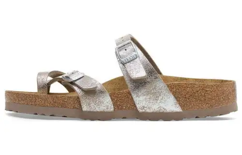 Birkenstock Synthetic Leather Slide Slippers Women's Metallic Silver Regular