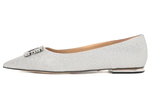 CHARLES&KEITH Glitter gem-embellished ballet flats, casual shoes, women's silver