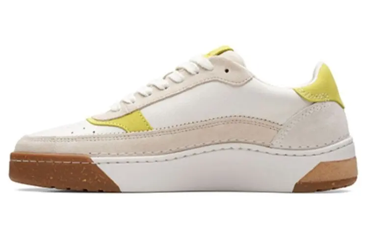 Clarks Cow Leather Stylish Skateboarding Shoes Men's White Yellow