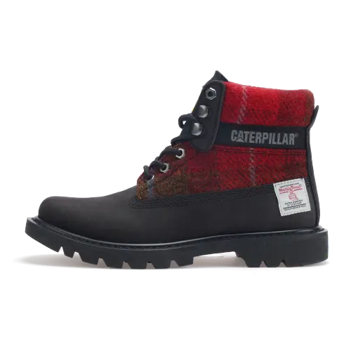 HarrisTweed x CAT Cow Leather Slip Resistant Short Outdoor Boots Unisex Red Black