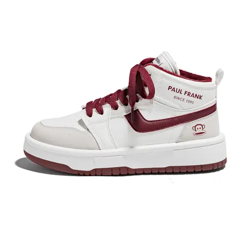 PAUL FRANK Synthetic Leather Slip Resistant Abrasion Resistant High top Skateboard Shoes Unisex Sauce Red